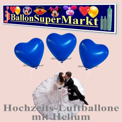 Luftballons zur Hochzeit, Herzluftballons in Blau mit der Helium Einweg Miniflasche