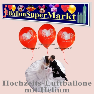 Luftballons zur Hochzeit mit Stift und Textfeld zum Einschreiben der Namen des Hochzeitspaares, des Hochzeitstages, oder der Hochzeitsgäste