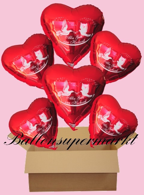 Luftballons zur Hochzeit, Helium, Alles Gute mit Tauben, rot, 6 Stück