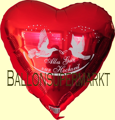 Luftballon zur Hochzeit, Alles Gute zur Hochzeit, Roter Ballon mit Hochzeitstauben