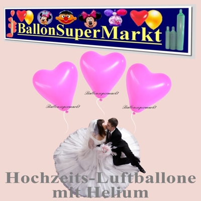 Luftballons zur Hochzeit, Herzluftballons in Rosa mit der Helium Einweg Miniflasche