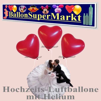 Luftballons zur Hochzeit, Herzluftballons in Rot mit der Helium Einweg Miniflasche